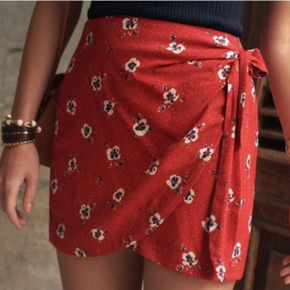 Sezane Red Wrap Mini Skirt